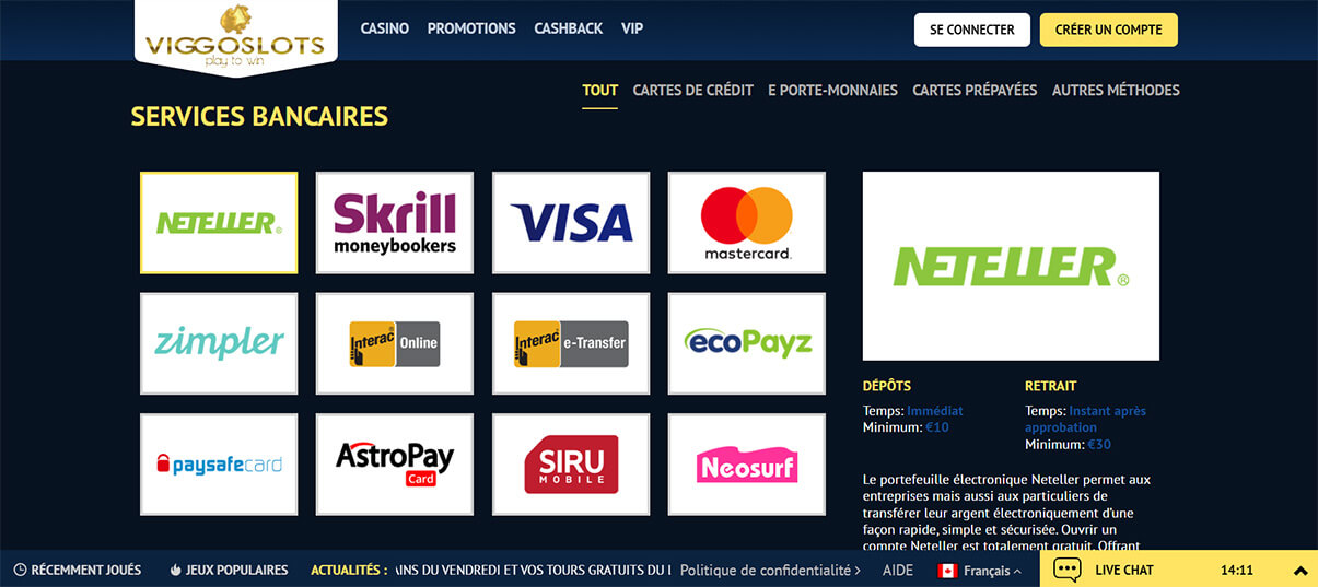 moyens de paiement viggoslots